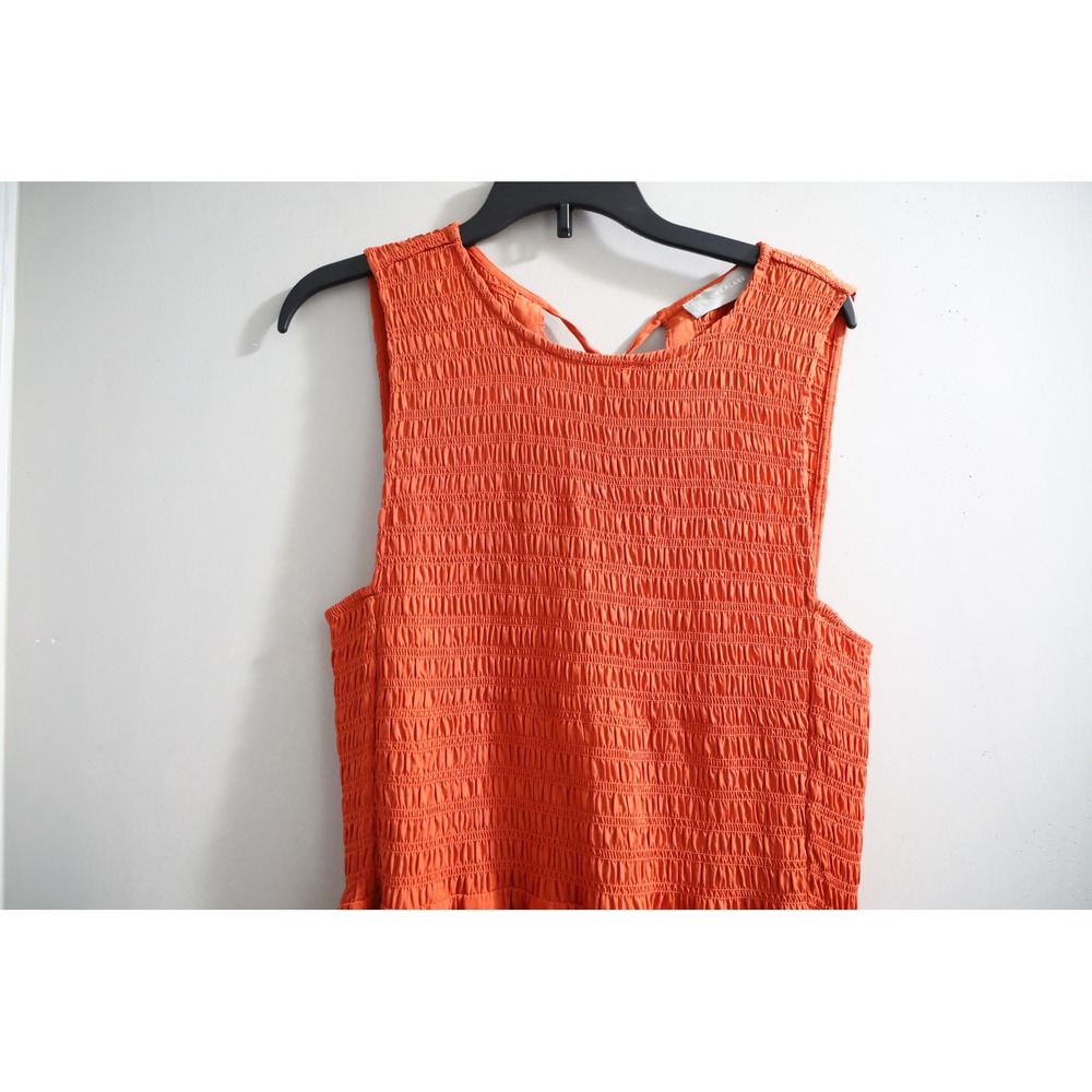 Orange Sleeveless Smocked Midi Dress - Picture 6 of 9